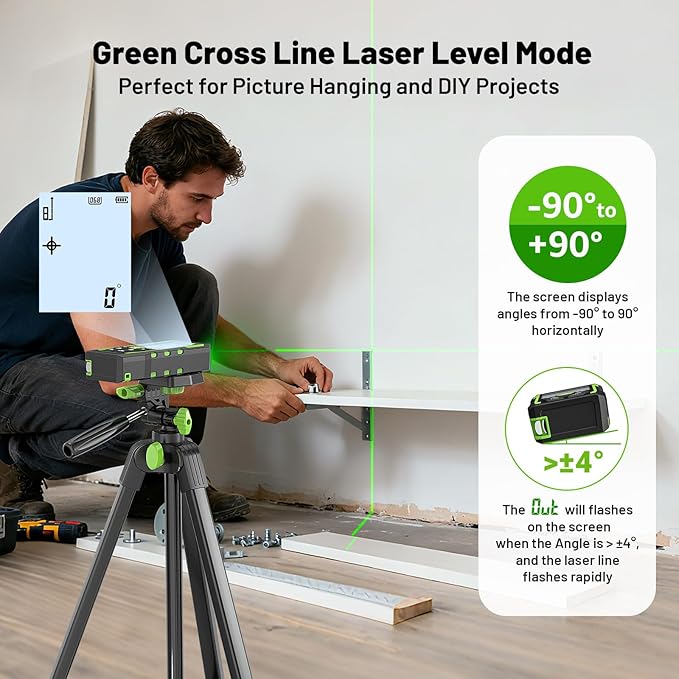 Huepar 3-in-1 Laser Measuring Tool, 400Ft Laser Measure & 33Ft Green Cross Line