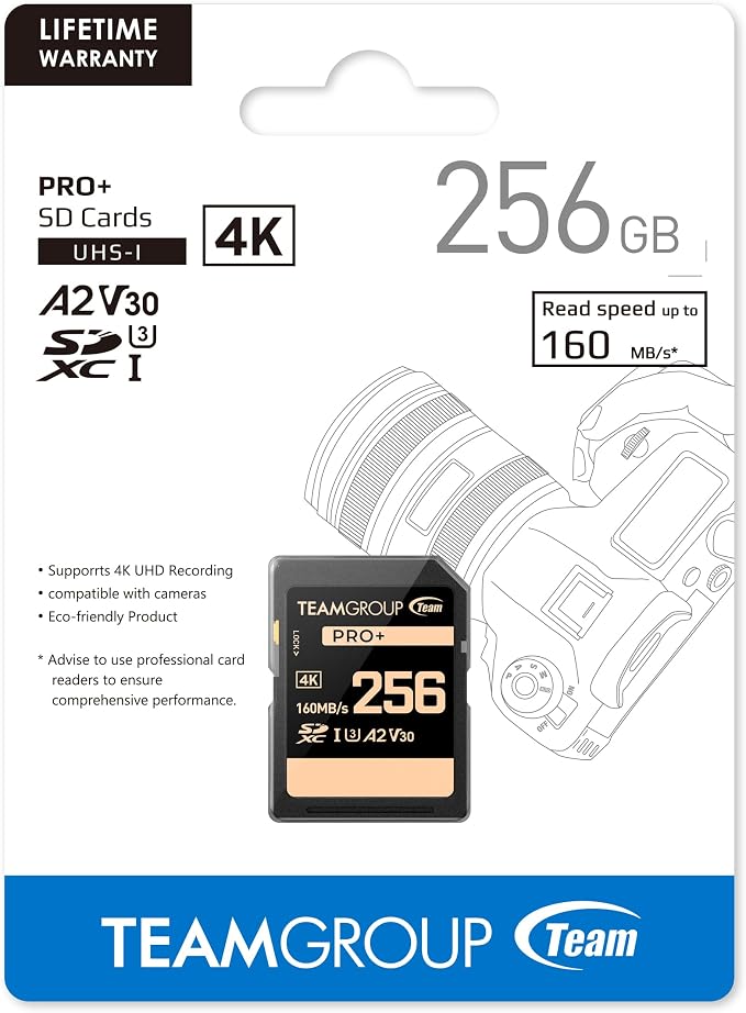 TEAMGROUP PRO 256GB UHS-I U3 A2 V30 4K UHD Read/Write Speed up to 160/120MB/s