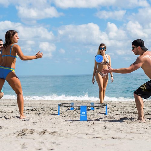 GOOX Roundnet Game Set - Outdoor Beach Ball Games with 3 Balls, Carrying Bag & Strip Light