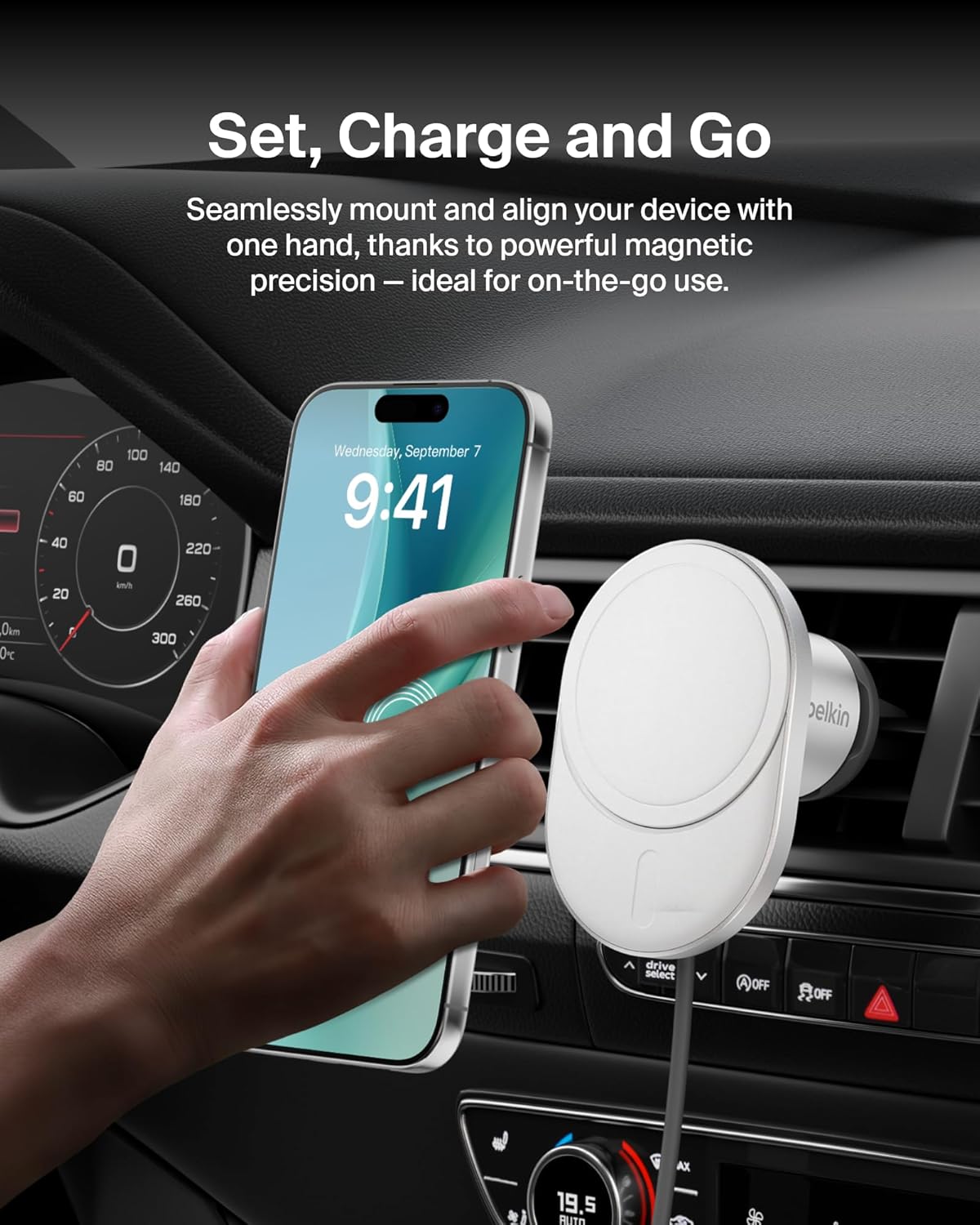 Belkin 15W MagSafe-Compatible Wireless Car Charger, Vent Mount