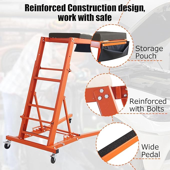 Automotive Top side Creeper, Adjustable Top Side Engine Creeper 48"-66", 400 LBS Capacity Heavy Duty Automotive Engine Creeper with Padded Deck & 4 Swivel Caster Wheels, Black Mat and Orange Body