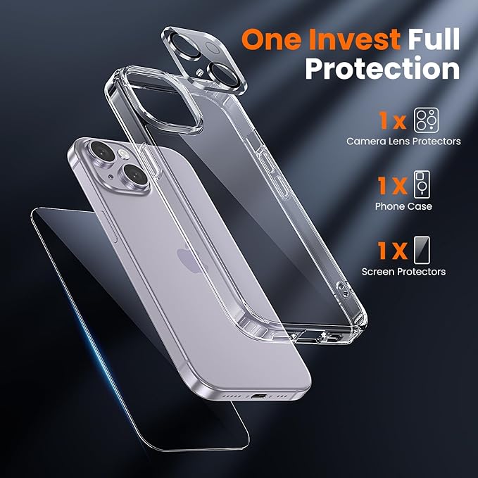 toushion 3 in 1 for iPhone 14 Case Clear, Screen Protector *1 & Camera Lens