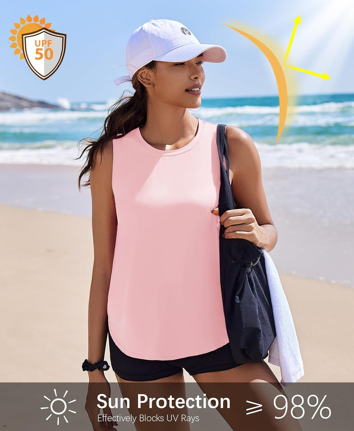 PINSPARK Workout Tank Tops for Women - UPF 50+ Quick Dry Sleeveless Yoga Shirt | Loose Fit with Side Slits