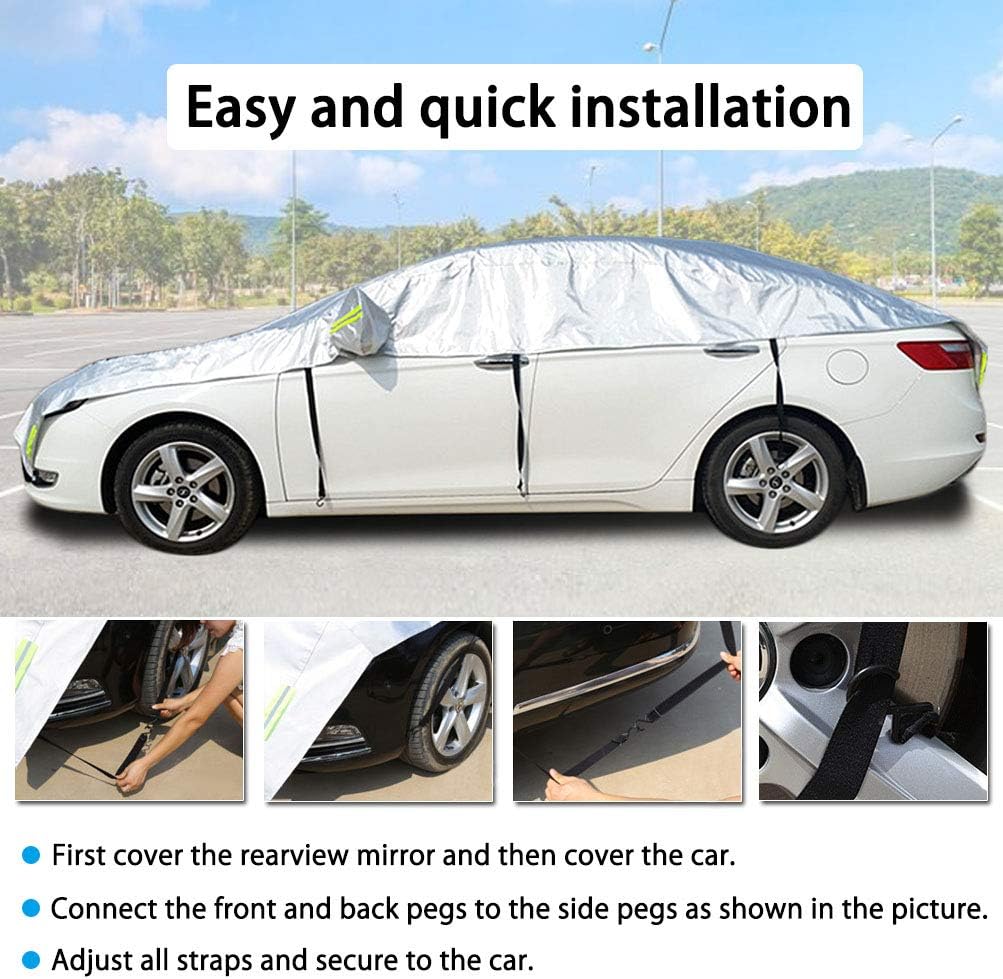 Half Car Cover with Cotton All Weather Car Body Cover Sunshade Cover Snow Cover Waterproof Snowproof Universal (Fit Sedan Length 176'' to 194'')