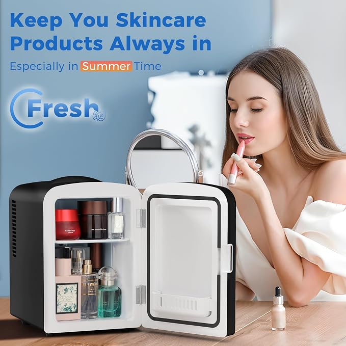 Antarctic Star 4L/6 Can Portable Compact Refrigerator for Bedroom,Car,Office & Dorm,Small Cooler for Food/Drinks/Skin Care,AC/DC, Black