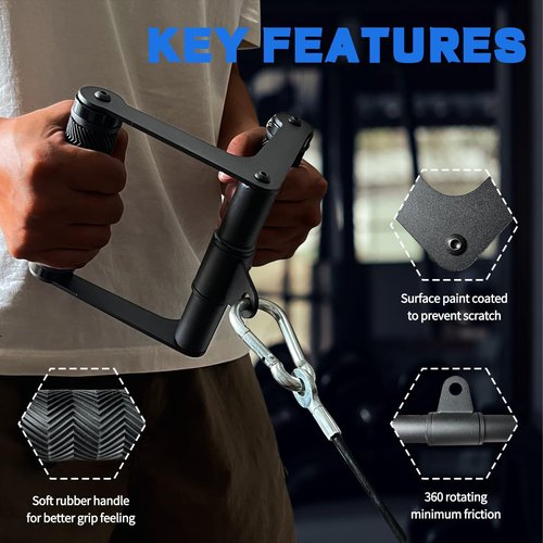 Double D Handle | 360° Rotating Cable Row Attachment for Cable Machines - Soft Rubber Grip