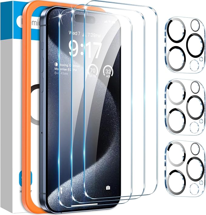 Fotbor [3+3 Pack for iPhone 15 Pro Max Screen Protector
