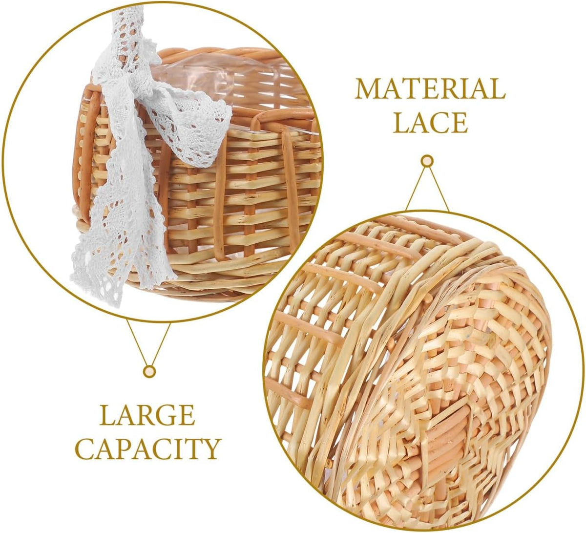 Cabilock Jacquard Woven Wicker Flower Girl Basket with Single Handle 10.23X7.87X7.87 Inch Portable Rattan Basket for Easter Party Ceremony Home Decor