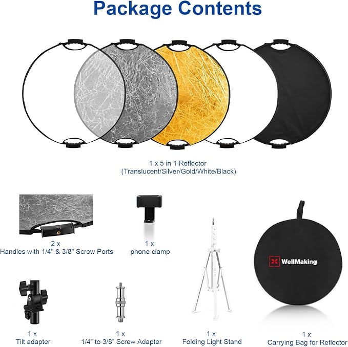 WELLMAKING 32'' Photography Reflector Dual Handle Collapsible 5-in-1