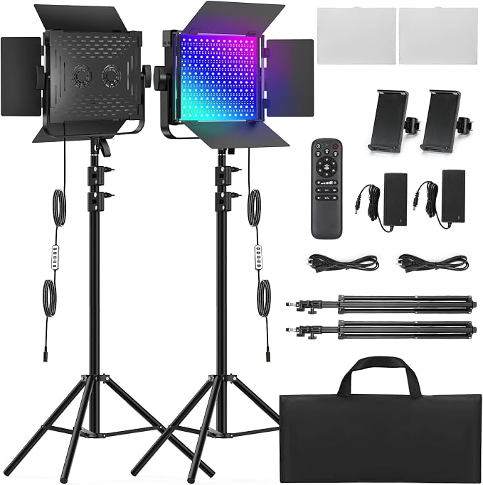 2-Pack RGB Photography Lighting Kit, 50W Bi-Color Professional LED Studio Lights