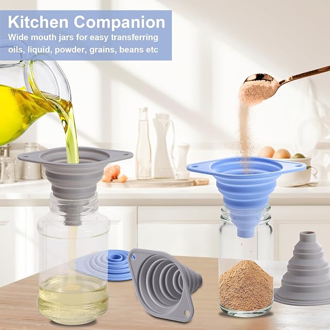 Kitchen Funnel Set 3 Pack, Collapsible Silicone Funnel for Kitchen Use Filling Bottles Liquid Food Transfer