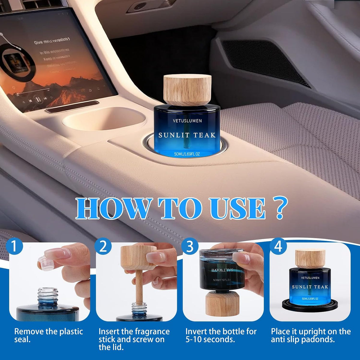 Car Air Freshener, 50ml /1.7fl oz Large Capacity Air Freshener Diffuser Set, 3-Scent Natural Essential Oil Fragrance Aromatherapy, Long-Lasting Fragrance Premium Auto Perfume Accessories