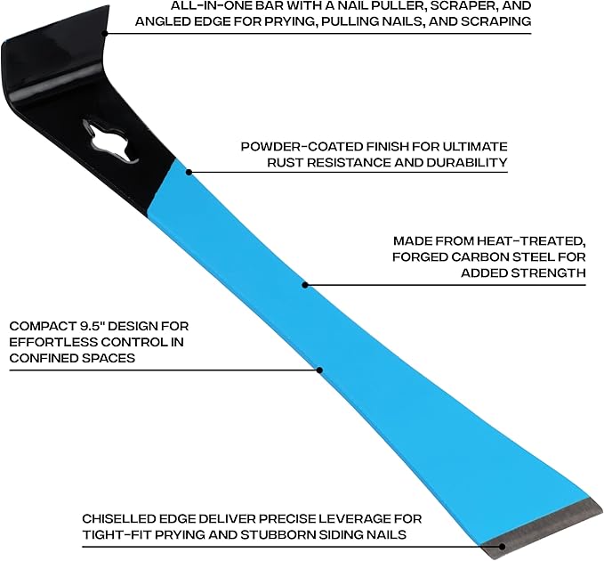 OX Tools Pro 9.5-Inch Pry Bar – Heat Treated Forged Steel & Powder Coated Finish