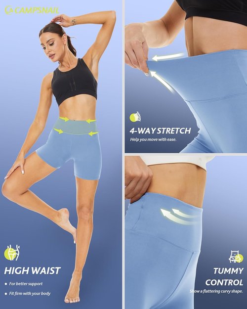 CAMPSNAIL High Waisted Biker Shorts for Women - Tummy Control Spandex Booty Shorts | 3"/5"/8" Sizes for Yoga & Dance