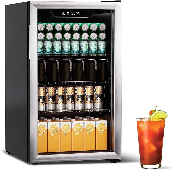 DOGHLY 105 Cans/3.0 Cu.Ft Beverage Refrigerator Glass Door Mini Fridge | Fast Cooling Mini Cooler with Adjustable Shelves for Soda, Beer, Wine, Low Noise Beverage Fridge for Home, Office,and Dorm