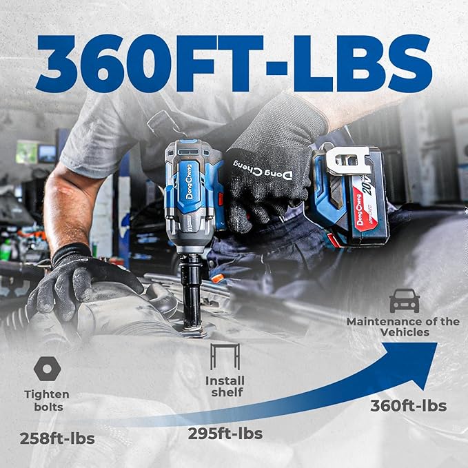 Dong Cheng 20V Brushless Impact Wrench, Max Torque 360 ft-lbs (488N.m), 1/2 inch with 3 Mode Speed, 2400 RPM Cordless Impact Gun, Bare Tool