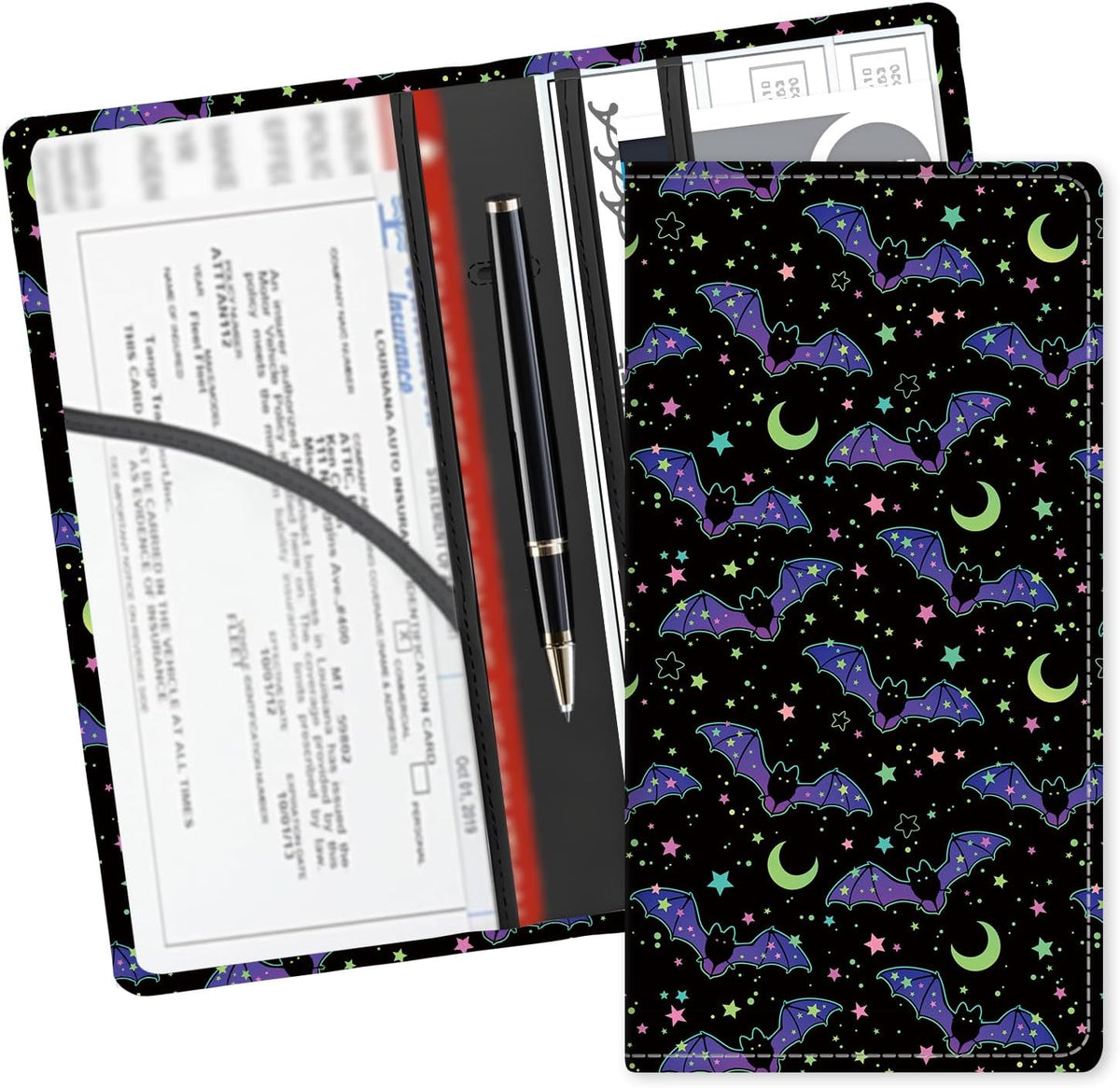 Leather Car Registration and Insurance Card Holder, Cute Car Accessories Vehicle Glove Box Car Organizer for Documents, Cards, License Black White Checkerboard