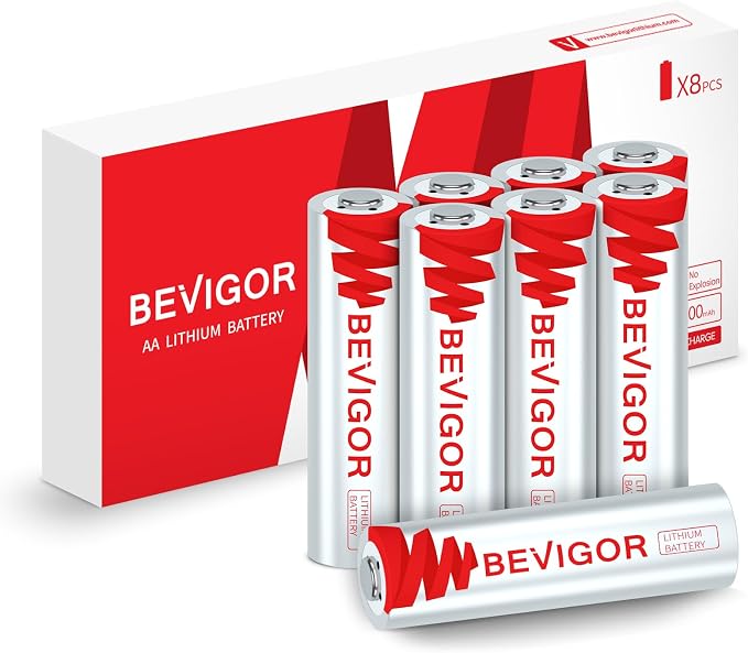 BEVIGOR® Lithium AA Batteries 8 Pack, Long Lasting 1.5V 3000mAh AA Battery