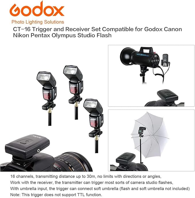 Godox CT-16 Wireless Radio Flash Trigger Receiver Kit, 16 Channel 433MHz