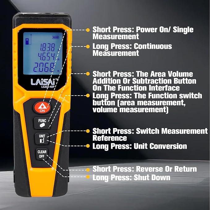 Laser Measure, Laser Distance Measuring Tool, M/in/Ft Unit Switching Backlit
