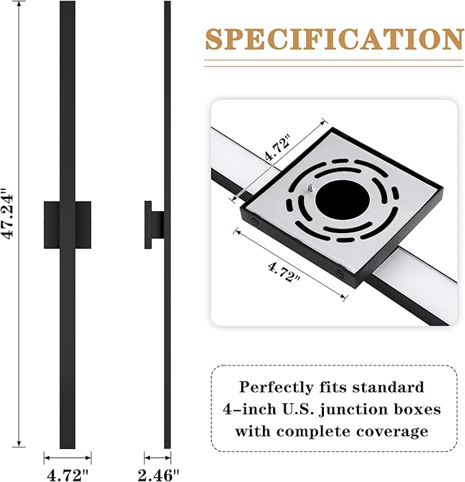 LamQee 47.2 Inch Aluminum Long Outdoor Modern LED Wall Light 3000K 3000LM, Slim Linear Exterior Lighting Fixtures Wall Mount, Waterproof Black Outside Sconce for House Porch Patio Garage Door Yard