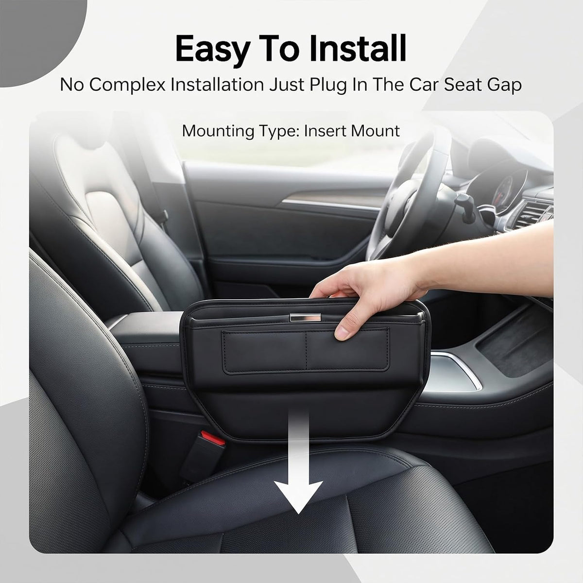 2Pack Universal Fit Premium Leather Car Seat Gap Filler Organizer, Center Console Organizer with Card Slots Front Seat Storage for Phone Cards Keys, Clever Gifts for SUV, Truck & Sedan, Black