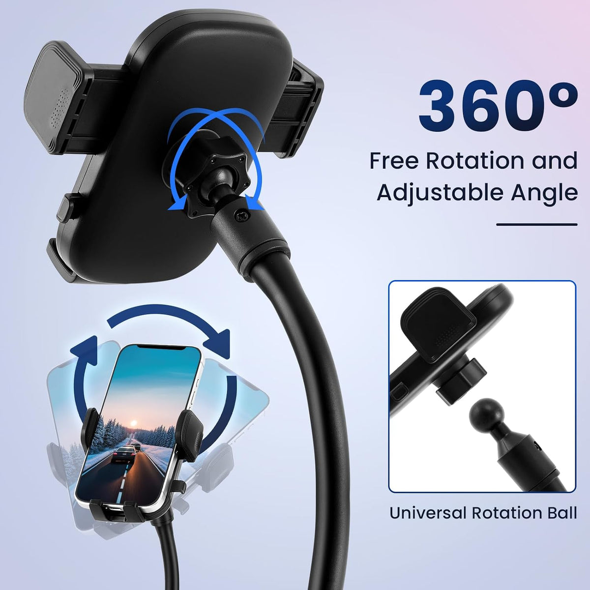 DaisyInner Dual Phone Car Mount Cup Holder 360° Rotatable 2.6"-4.3"