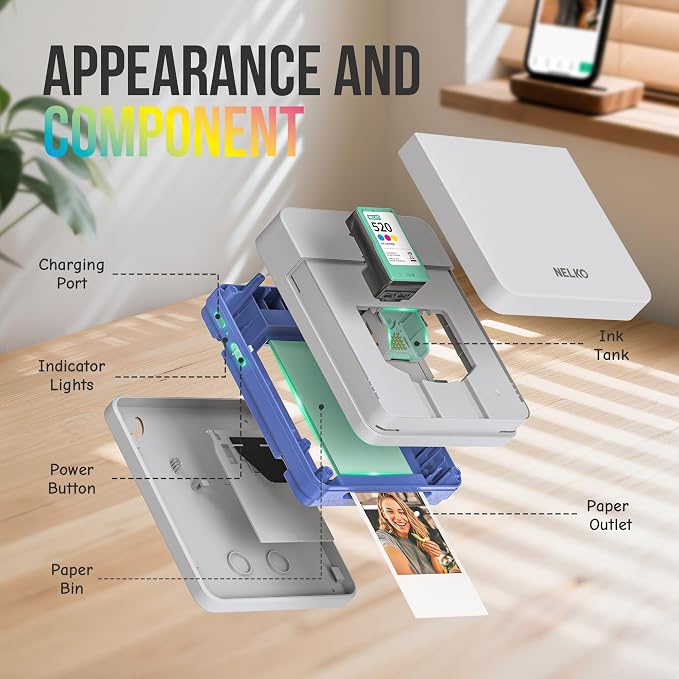 Nelko PP01 Instant Smartphone Photo Printer, Portable Mini Color Wireless