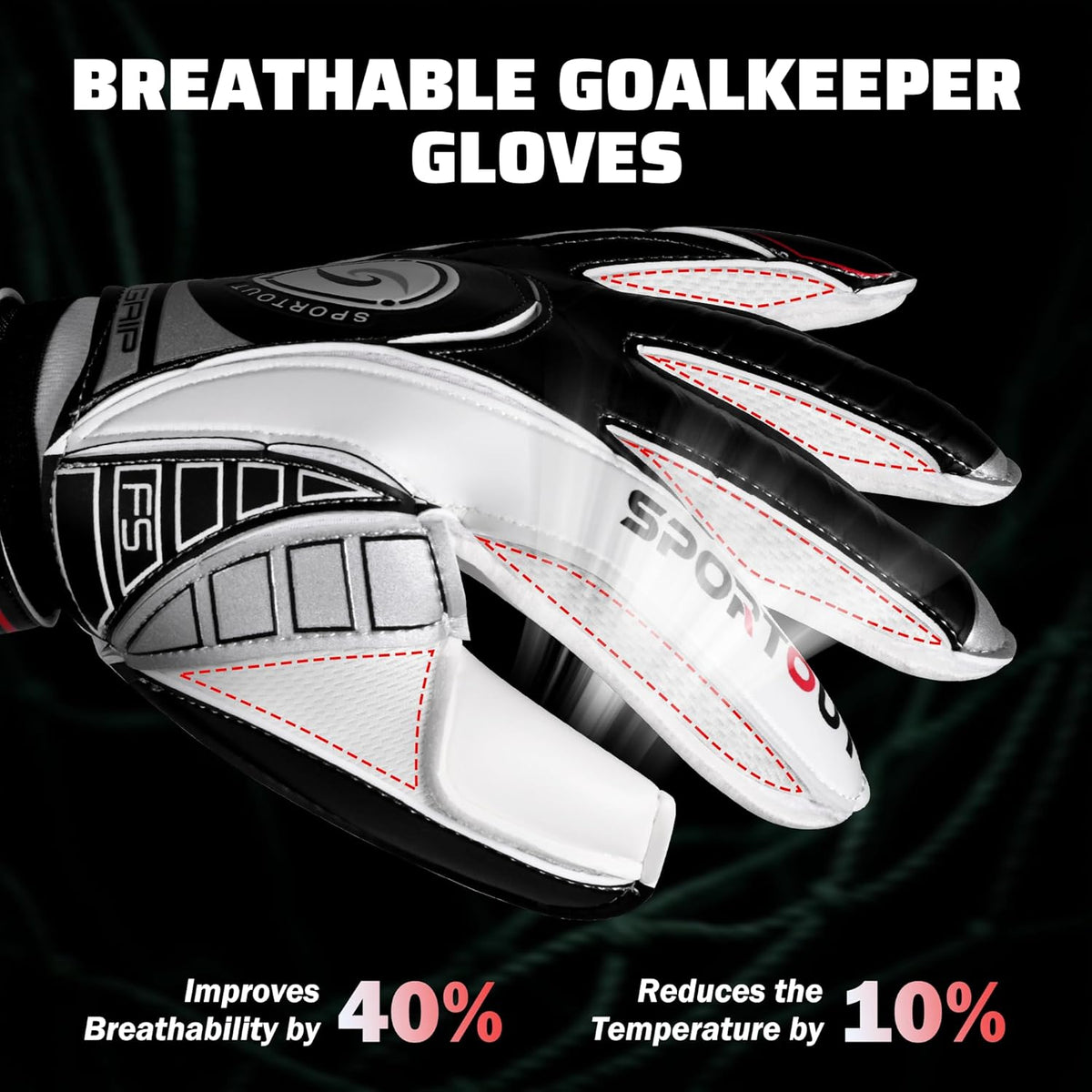 Sportout Goalkeeper Gloves - Breathable Soccer Goalie Gloves with Fingersave | 4mm Latex for All Ages