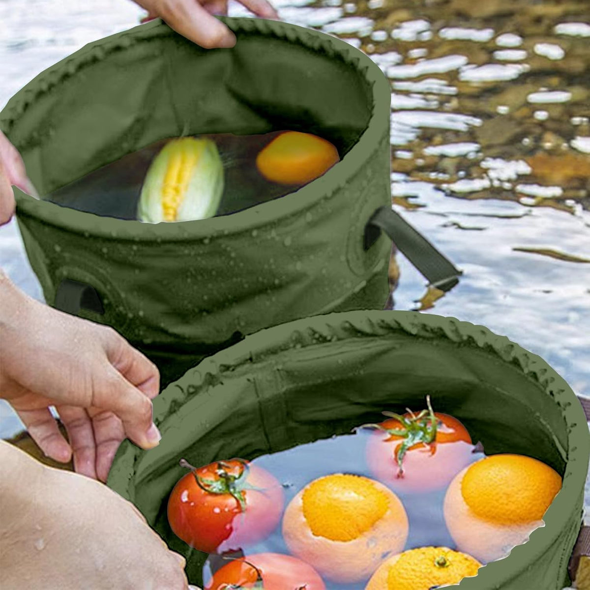 Baiao Collapsible Bucket 5 Gallon, Portable Collapsible Bucket with Handle, Folding Water Container for Fishing Camping Beach Hiking Home Travel Car Washing(Green 20L)