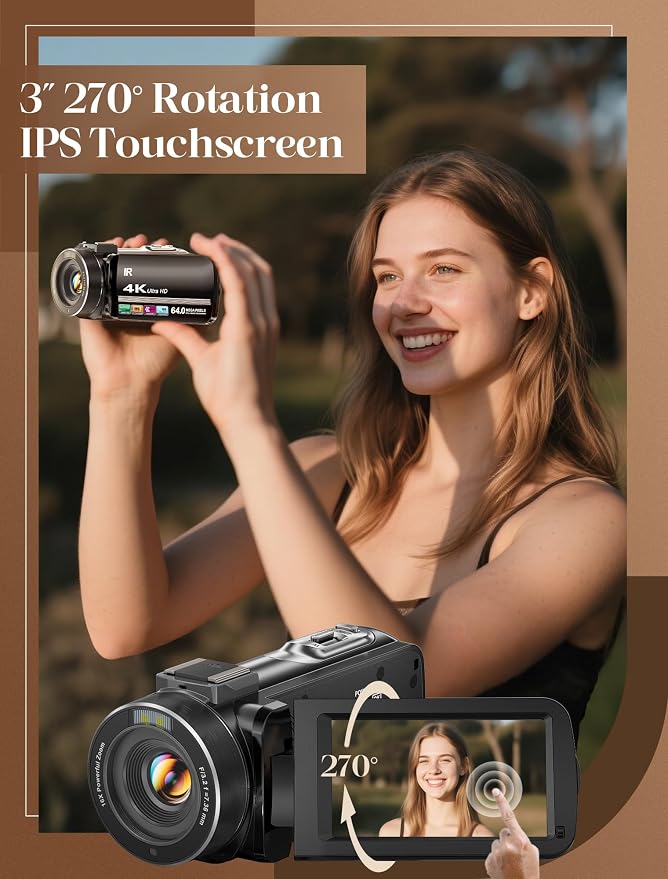 ZYDIIE 4K Video Camera Camcorder UHD 64MP Vlogging Camera