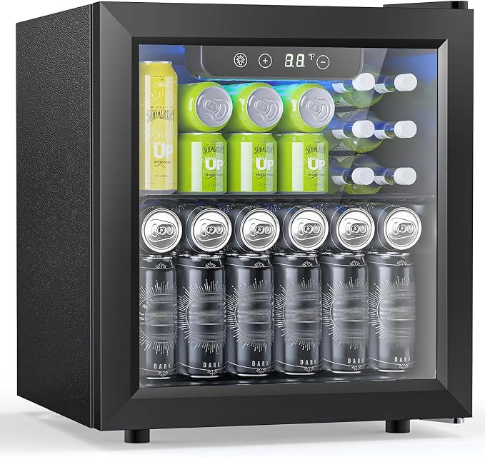 Electactic 50 Cans Beverage Refrigerator Cooler, 1.3 Cu.ft Mini Fridge Countertop Drink Cooler with Glass Door for Beer, Soda,Wine, Adjustable Digital Temperature Control for Home Dorm Bar, Black