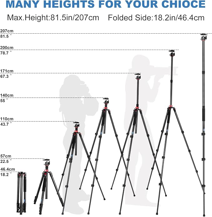 CAVIX 79" Camera Tripod, 2-in-1 Aluminum Alloy Tripod