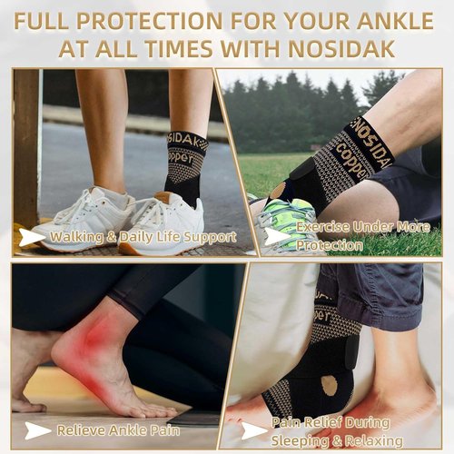Copper Ankle Brace - Compression Sleeve with Arch Support for Plantar Fasciitis Relief | Unisex