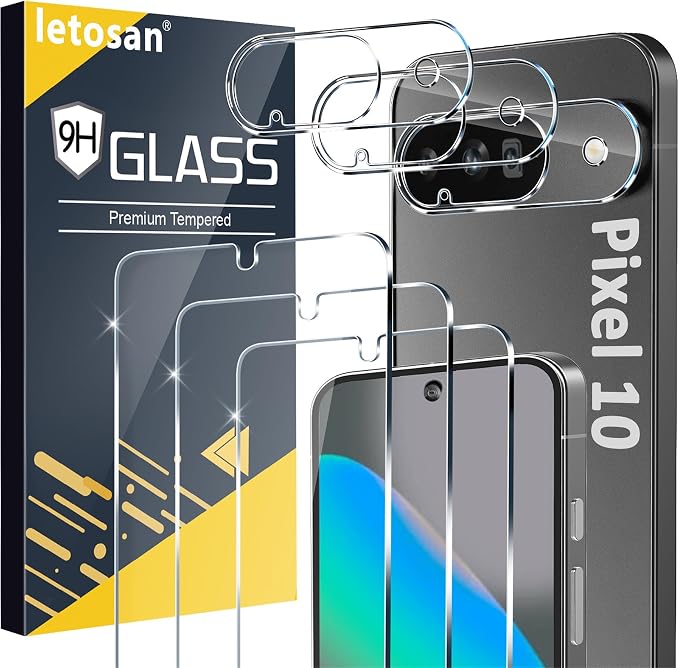 letosan 3 Pack for Google Pixel 10 Screen Protector Tempered Glass + 3 Pack