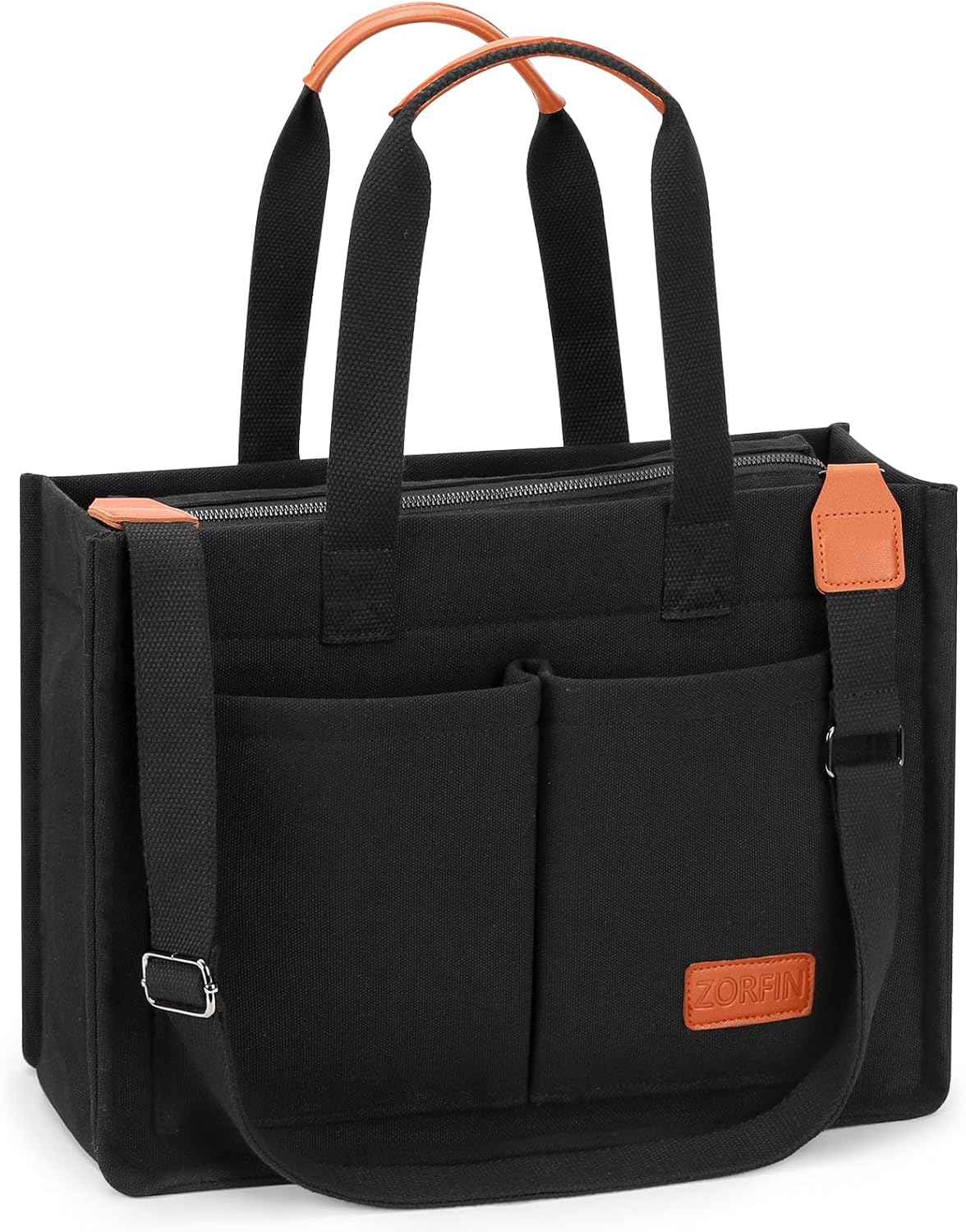 ZORFIN Canvas Tote Bag - Stylish Crossbody Work Bag with Zipper & Compartments | Ideal for Travel & College