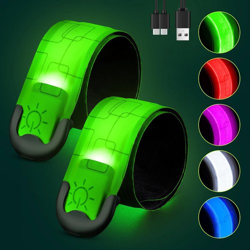Fitense LED Reflective Belt Sash - Rechargeable Armband 2-Pack | 5 Colors & 3 Modes for Night Safety