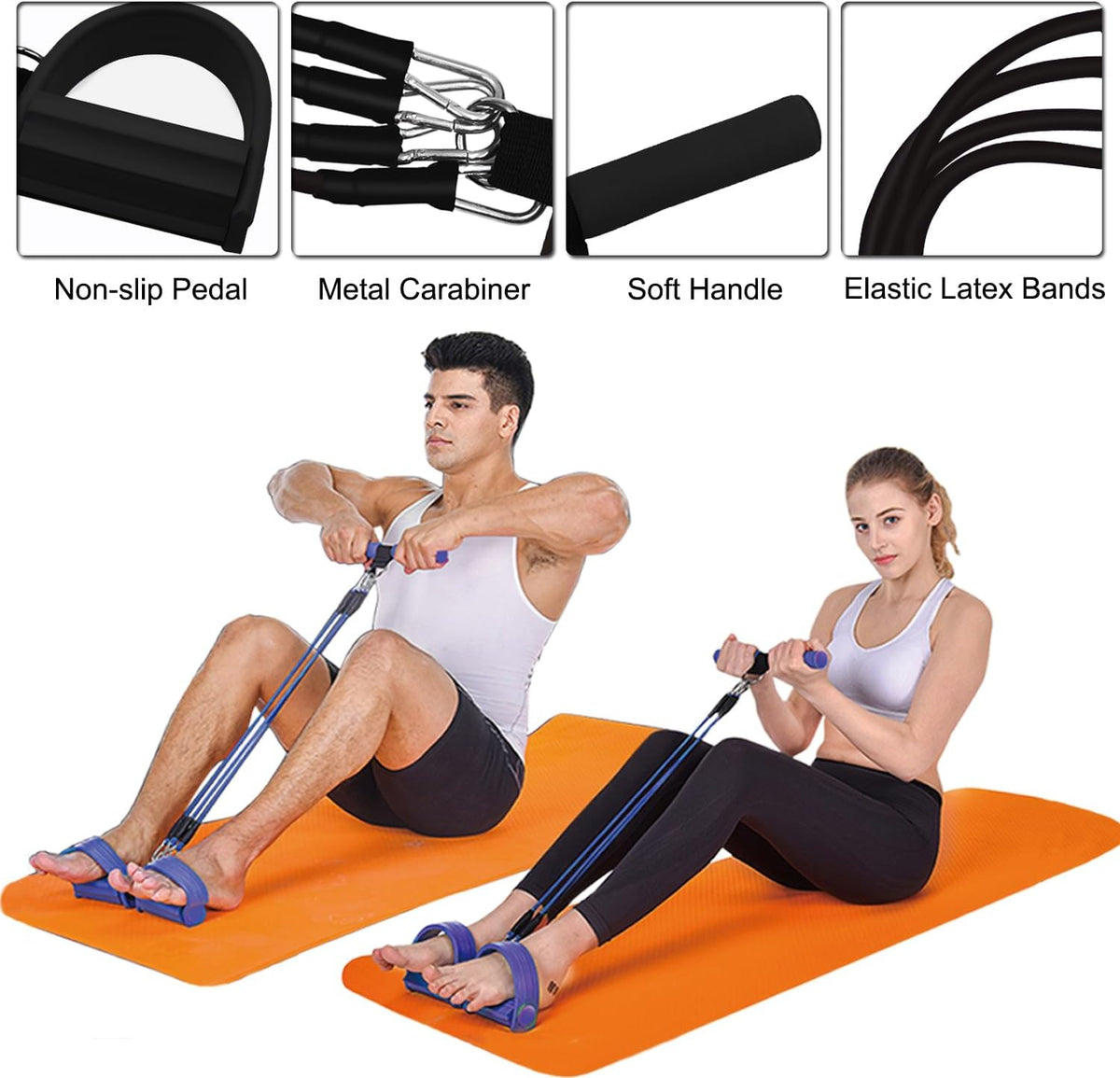 Skiennix Pedal Resistance Band - 4-Tube Elastic Pull Rope for Effective Sit-Up & Stretching Workouts
