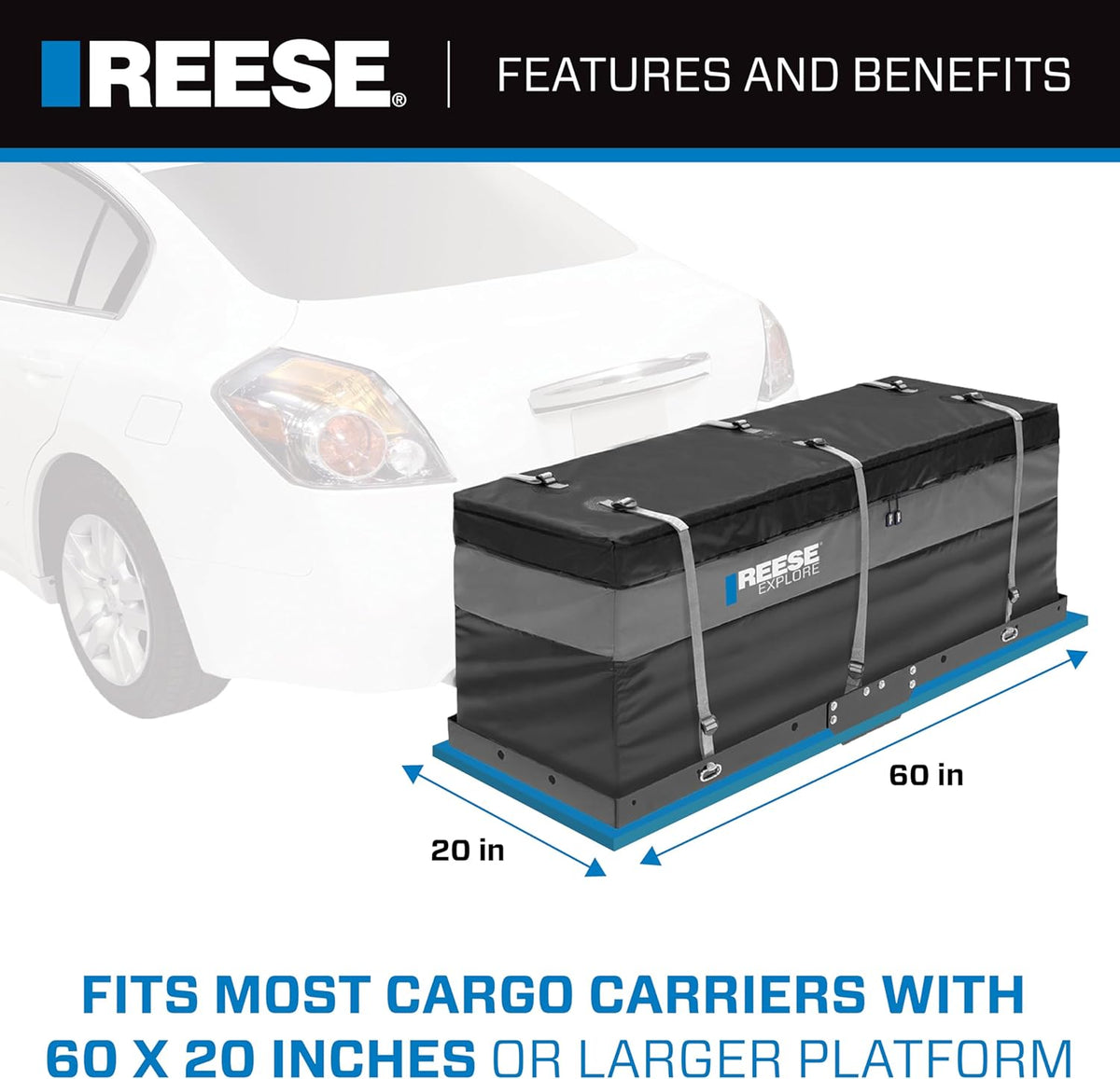 Reese Explore 63604 Amigo Hitch Mount Cargo Carrier Bag - Rainproof, 59" x 18.5" x 24" Size