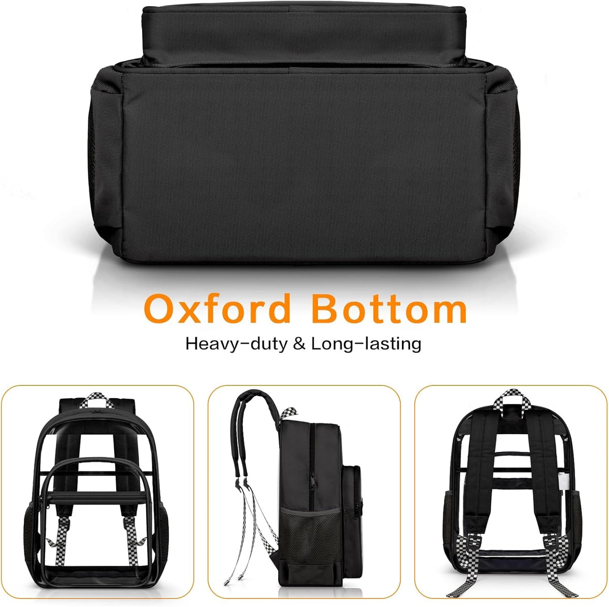 PAMANO Clear Backpack - Heavy Duty PVC & Fabric | Transparent College Bag for Travel & Security - Black