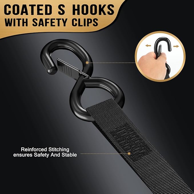 10FT Retractable Ratchet Straps(2-Pack) - 1 Inch (1800 LB Break Strength) Heavy Duty Self Retracting Ratchet Straps with Soft Loops & Storage Bag for Household, Motorcycle, Truck, ATV(Black)