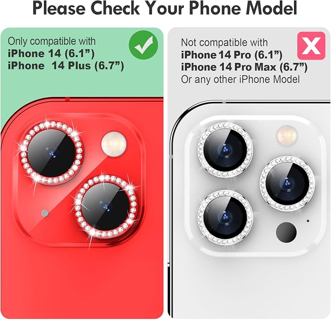 for iPhone 14 / iPhone 14 Plus Camera Lens Protector Bling, 9H Hardness