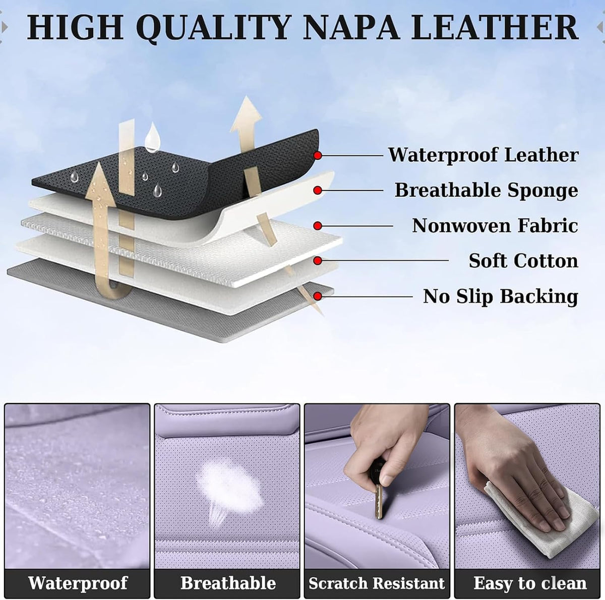 Coverado Car Seat Covers, Front Covers for Cars, Car Seat Cover Front Seats, Car Seat Protector Waterproof, Leather Car Seat Cushion, Universal Interior Covers Seat Protectors for Most Cars Purple