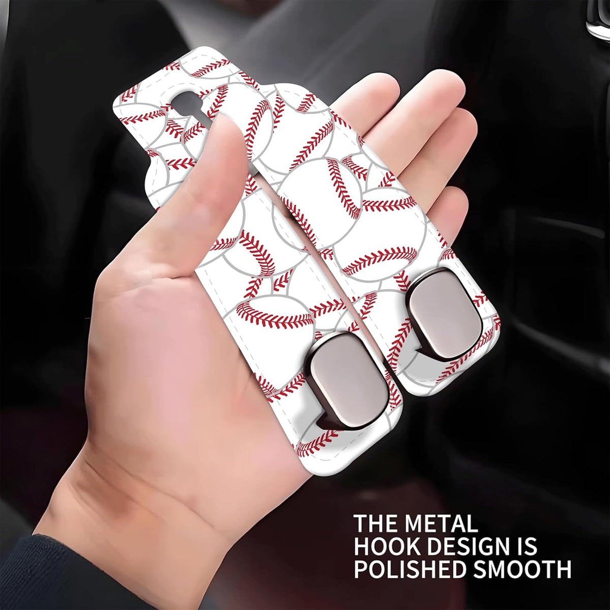 Car Seat Headrest Hook, Universal Leather Cute Hanger Holder Hook, Storage Organizer Interior Accessories for Purse Bags Handbag Cute Baseball