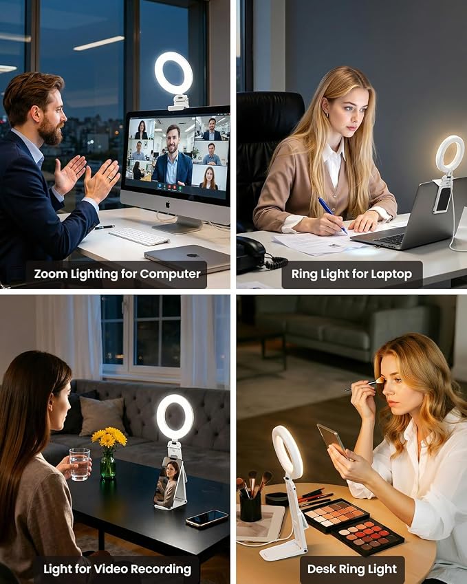 Ring Light for Laptop Desk Clip On, Small Computer Video Conference Lighting