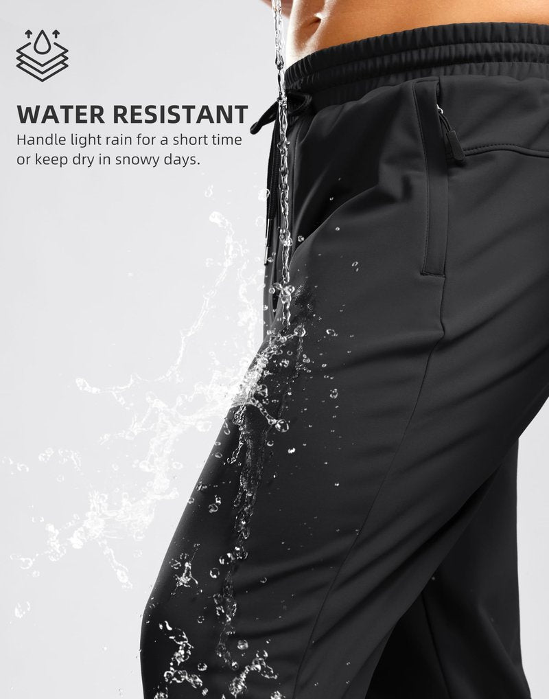 Pudolla Men's Fleece Joggers with 3 Zipper Pockets Warm Athletic Pants Winter Workout Gym Running Sweatpants for Men(Black L)
