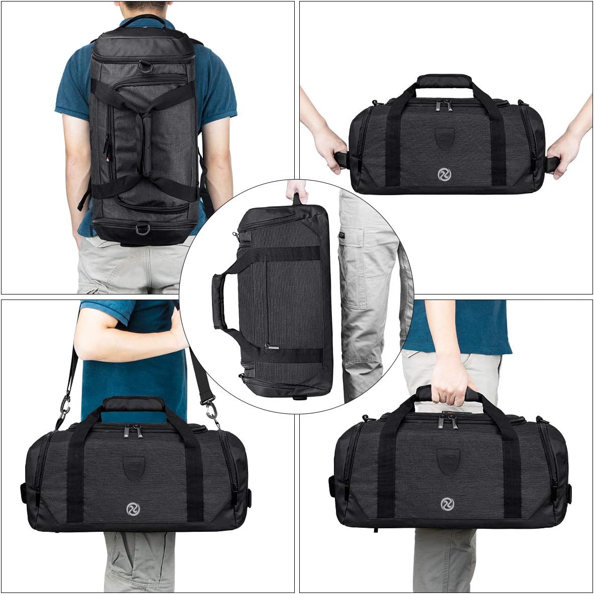 Skiennix Waterproof Gym Duffle Bag | Versatile Sports Backpack with Shoe Compartment - Black