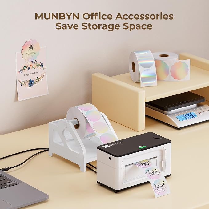 MUNBYN Label Holder for Rolls and Fan-Fold Labels, Thermal Sticker Roll Holder