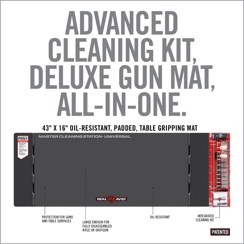 Real Avid Master Cleaning Station - Universal Gun Cleaning Kit Includes Gun Mat 43x16" Bore Brushes, Jags, Gun Cleaning Patches, Rods, Mops, Picks