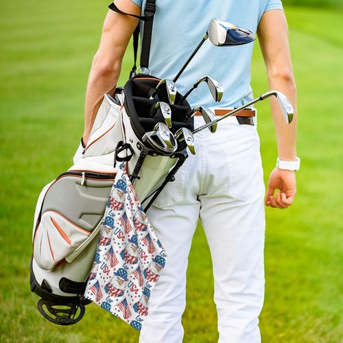 FCYDMN American Flag Golf Towel USA Eagle Golf Towel with Carabiner Clip for Golf Bags Men and Women Golf Accessories